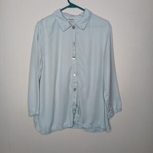 Gerties Shirt Womens Size M Light Blue Button Up Oversized Long Sleeve Lagenlook
